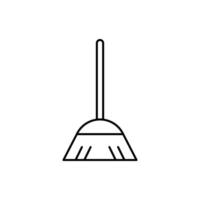 Thin Outline Icon Broom, Besom or Short Brush of Bound Straw Near a Pile of Garbage. Such Line sign as Cleaning Garbage, Cleanup, Sweeping. Computer Pictograms White Background Editable Stroke. vector