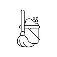 Mop and bucket line icon. linear style sign for mobile concept and web design. Cleaning bucket with mop outline icon. Symbol, logo illustration. graphics vector