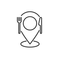 lunch point icon, location restaurant or caffe, pin on map for eat, food on the road, cutlery, fork and knife, thin line symbol - editable stroke illustration vector