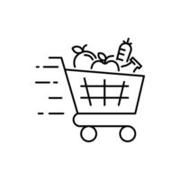 Shopping cart line icon. Simple outline style. Food and fruit full product cart, supermarket, basket checkout concept. illustration isolated on white background. vector