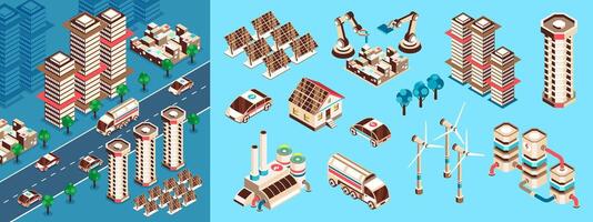 Smart industry icon set and illustration in isometric view vector