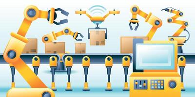 Automated Warehouse with Robotic Arms vector