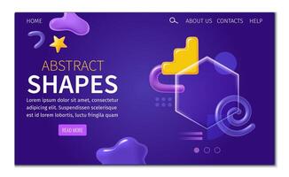 Abstract shapes in realistic landing page template vector