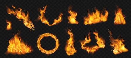 Fire flames and effects realistic set vector