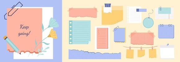 Paper notes icon collection in flat design vector