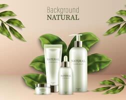 Natural Skincare Products with Leafy Background vector