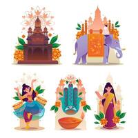 Travel to India icon set in gradient style vector