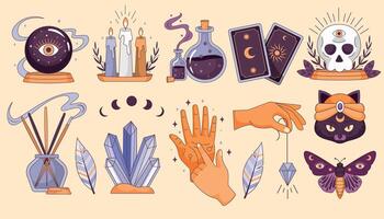Magic and witchcraft elements in hand drawn style vector