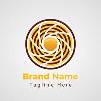 Noodle Camera Logo, combination of noodle and egg in the middle forming lens camera vector