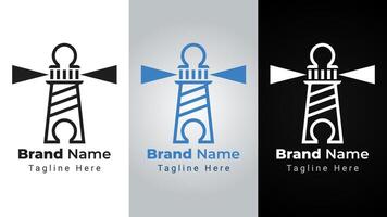 Omega Lighthouse Logo, combination of lighthouse and omega elements in a modern style vector