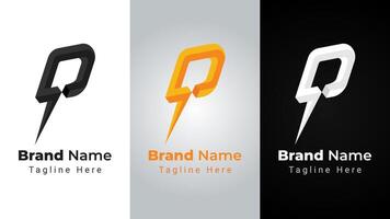 Letter P Bolt Logo, combination logo of bolt and letter P with impossible perspective style 3D shape vector