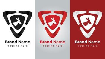 Boomerang Shield Logo, combination of 3 boomerangs arranged to form shield symbol and negative space kangaroo animal in center vector