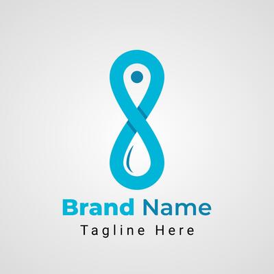Water Drop Pin Infinity Logo, combinations of infinity logo or number 8 that form negative space of pin and water drop symbol