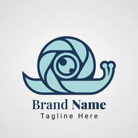 Snail Camera Logo, combination of the Snail Animal and camera lens vector