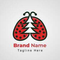 Pine Bug Logo, combination logo of Ladybug Insect animal arranged that form pine negative space vector