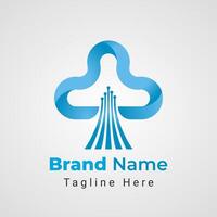 Cloud Casino Logo, combination of clouds forming clover on card game vector