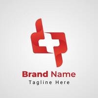 Letter dp Cross Logo, combination of letter d and letter p arranged to form cross or plus negative space vector