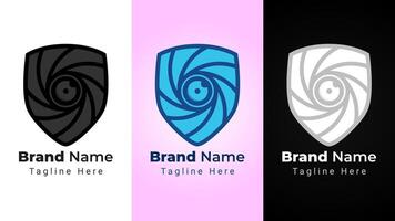 Shield Camera Logo, combination of shield and camera logo. Can be used for brand identity of photography business vector