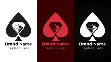 Joker Casino Logo,combination of spade or ace card symbol that forms negative space joker face vector