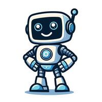 cartoon mascot robot character with futuristic technology illustration, isolated white background, toy-like design vector