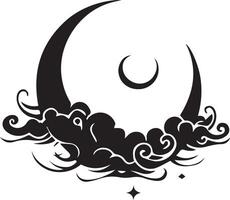 a crescent with clouds and stars on it vector