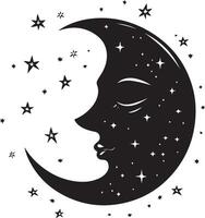 the moon is in the shape of a woman's face with stars around it vector