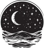 a black and white image of the ocean and moon vector