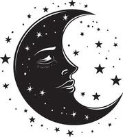 the moon with a face and stars on it vector