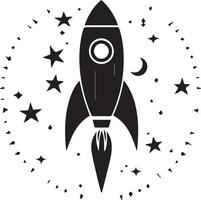 a black and white illustration of a rocket ship vector