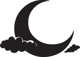 a black and white crescent with clouds vector