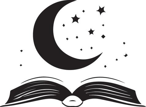 un abierto libro con un creciente y estrellas en eso vector