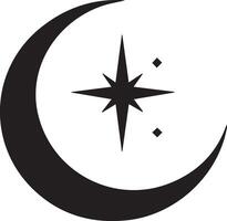 a black and white crescent with a star in the middle vector