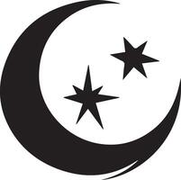 a black and white crescent with stars on it vector
