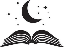 an open book with a crescent and stars on it vector