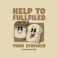 retro cartoon emblem of happy bread and chocolate jam vector