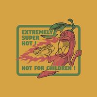 retro cartoon emblem of chilli fire off his hotdog vector