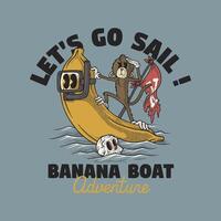 retro cartoon emblem of monkey riding swimming banana vector