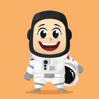 Astronaut take off his helmet with smiling happy face chibi cute flat art simple illustration big head with detail and moveable part perfect for kids book cover or design asset vector