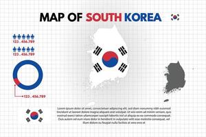 Infographic Map of South Korea Country include of flag people icon statistic and pie chart design flat style isolated ready to use free editable. vector