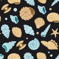 Underwater seamless pattern featuring seashells, starfish, and mollusks. Exotic tropical beach theme vector