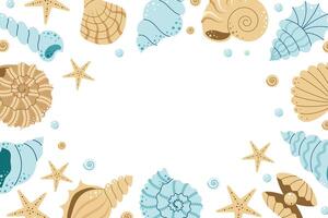 Summer background with seashells and starfish. Ocean and sea exotic. Place for text. illustration vector