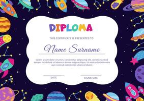 Certificate, diploma with space concept. vector