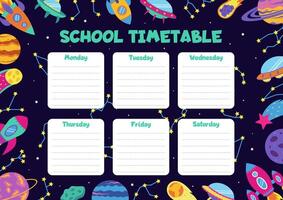 Space concep. School timetable with space elements. vector
