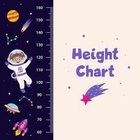 Height chart with space concept for children. Height chart with space elements and girl. vector