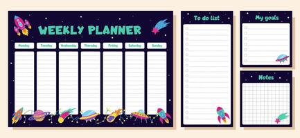 Space concept. Weekly planner, to do list, goals and notes. vector