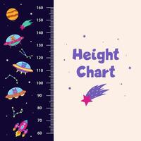 Space height chart for children with space elements and aliens astronaus. vector