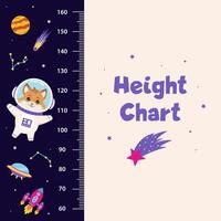 Space animal. Height chart with space elements and fox astronaut. vector