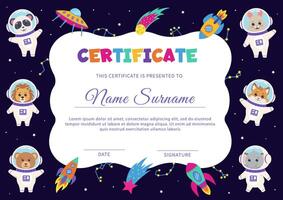 Space animals. Certificate with space elements and animals astronauts. vector