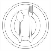 Continuous single line art drawing of knife fork spoon outline style illustration vector