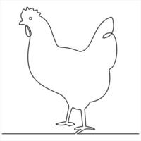 Continuous single line drawing of chicken chicken hen design vector